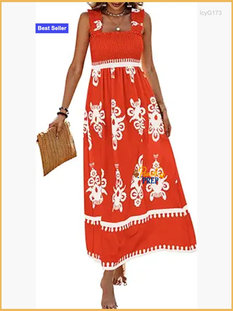 Sleeveless Maxi Dress With Pockets Smocked Waist Floral A-Line Summer